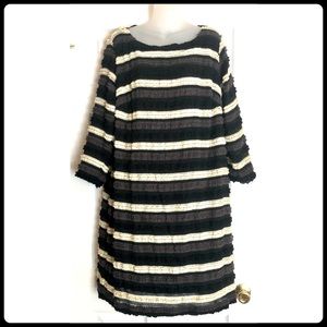 Sharagano Woman Lace Striped Body-con Long-sleeved Dress